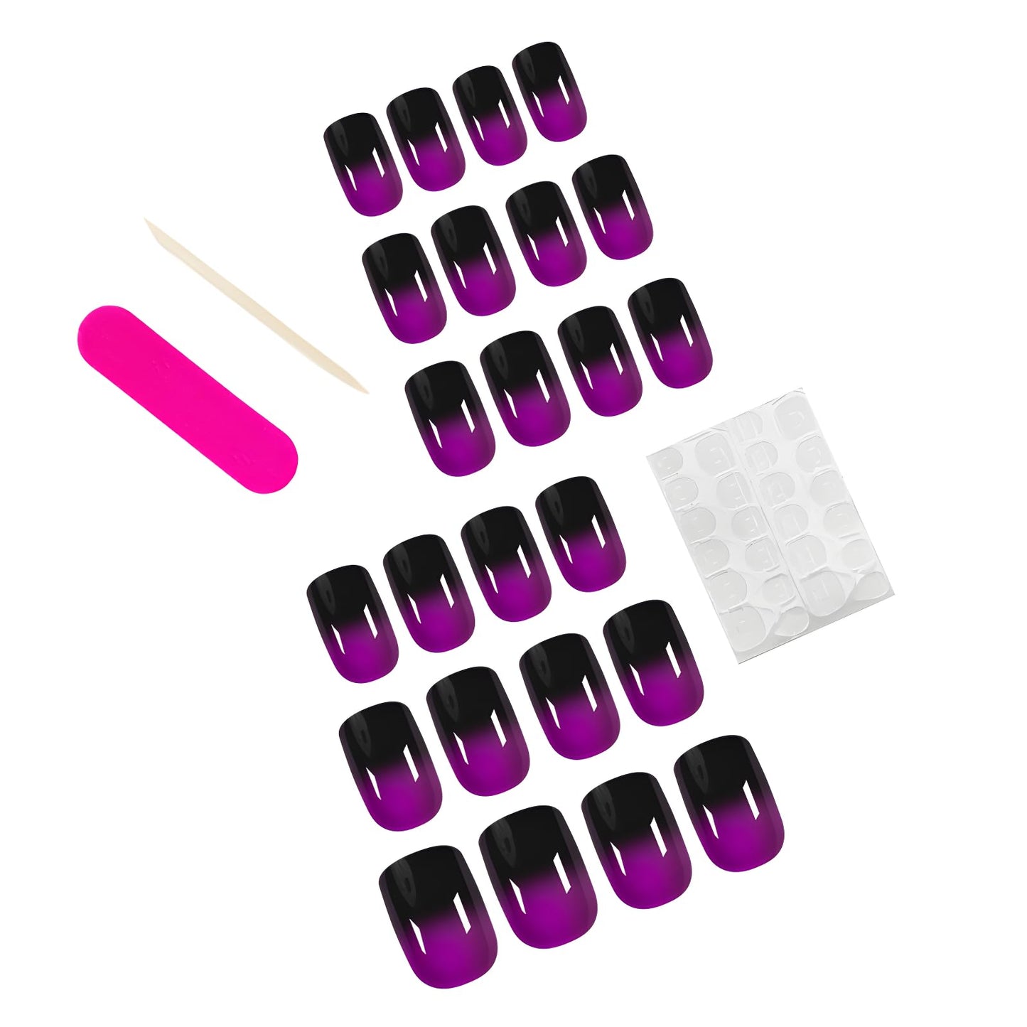 Square Press on Nails Short Purple Fake Nails with Gradient Design Acrylic Nails Glossy Nails Press ons Black False Nails Full Cover Glue on Nails for Women and Girls 24 Pcs