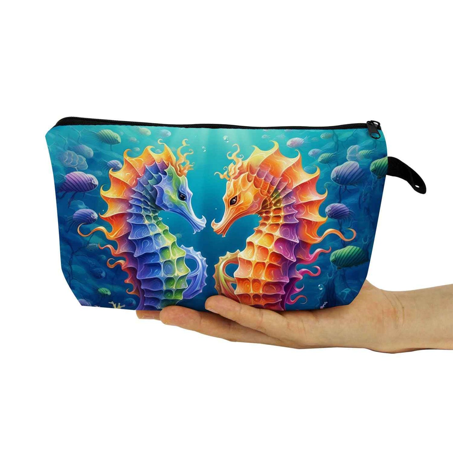 YULUENZE Seahorse Presents Seahorse Makeup Bag Cute Small Organizer Bag with Zipper Seahorse Print Cosmetic Bag Birthday Presents for Seahorse Lovers Women Friends