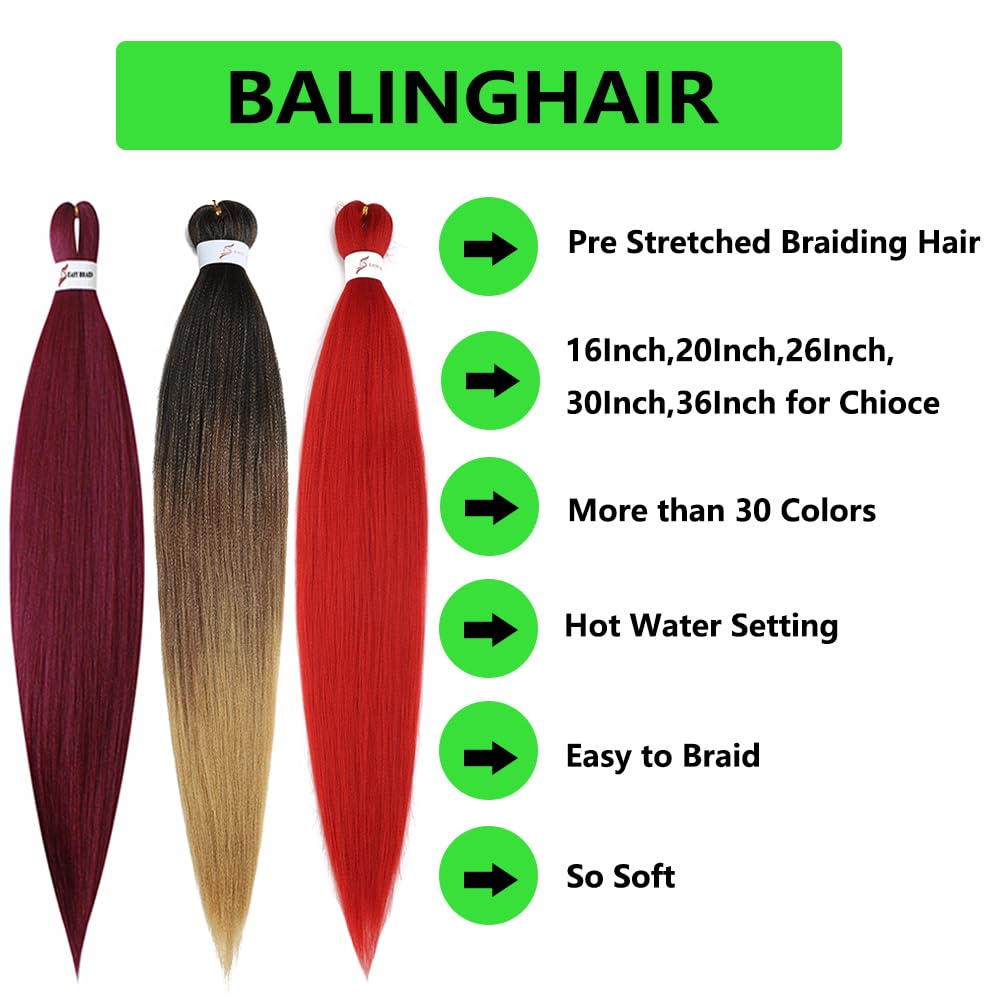 BALINGHAIR Braiding Hair Pre-stretched Ombre Black to Red Braiding Hair Extensions Flame Retardant Braids Hair 20 Inches(1B/Red-3Pcs)