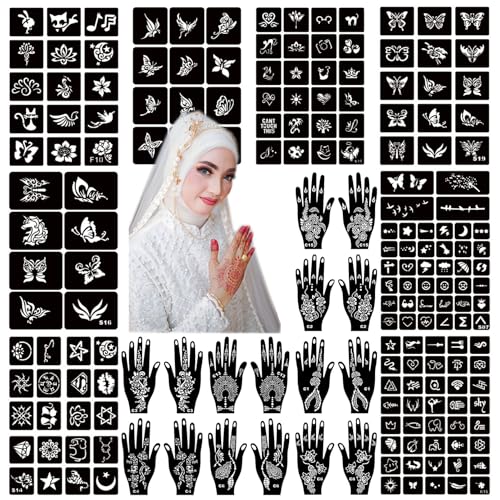 Henna Tattoo Stencil Kit 190pcs, 24 Sheets Reusable