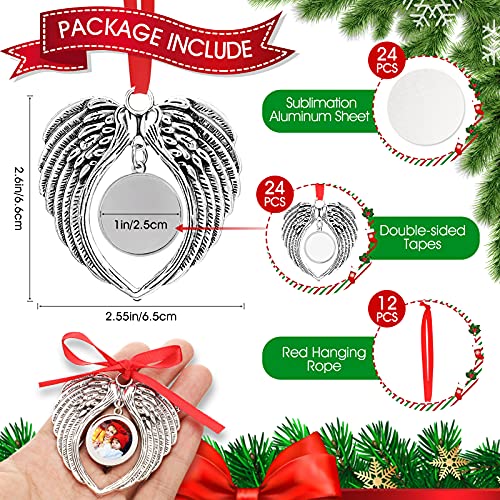 Christmas Sublimation Ornament Blanks Angel Wings Ornament Xmas Hot Transfer Printing Consumables Supplies Angel Wing Photo Pendants Necklaces with Ropes Christmas Tree Party Favor (48 Pieces)