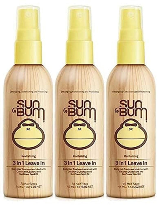 Sun Bum Revitalizing 3 in 1 Leave In Hair Conditioner, 1.5 oz, pack of 3