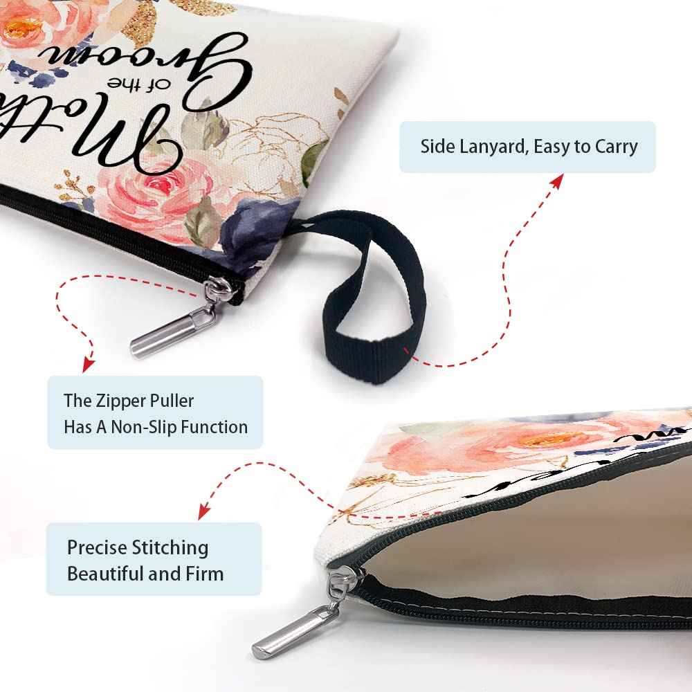 ZHANTUONE Mother of the Groom Funny Cosmetic Bag, for Travel Toiletry Zipper Storage Pouch Makeup Bag, Wedding Engagement, Present for Mother Women, Wedding Gifts for mom friend coworker Sister BFF