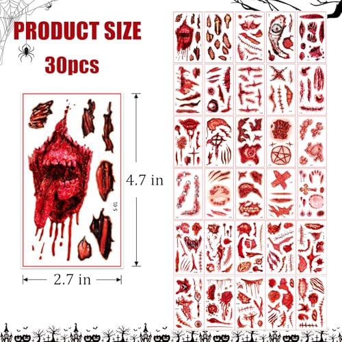 30 Pcs Halloween Fake Scars Temporary Tattoo Stickers