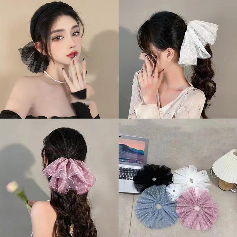 JKQBUX Large and small Lace Hair Ties Mesh Hair Rings Wedding Hair Accessories Suitable for brides and bridesmaids hair ties hair accessories(Pack of 3)