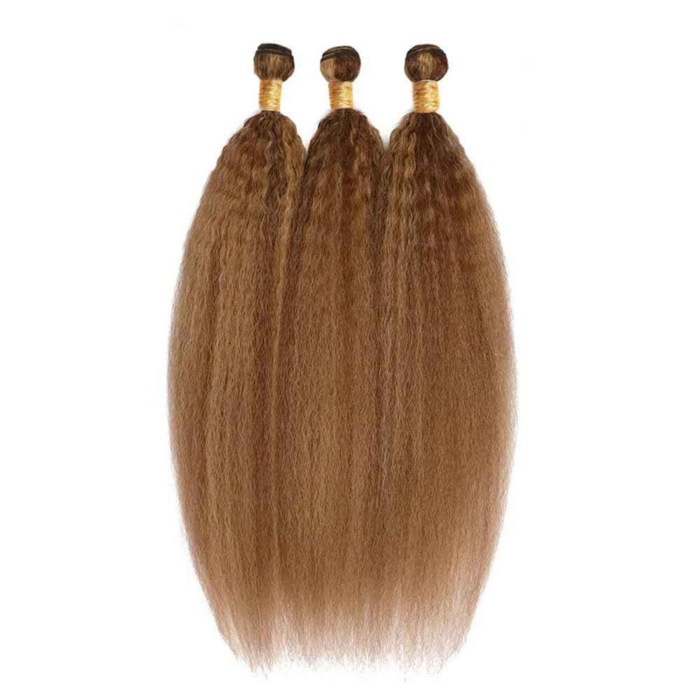 P4/27 Highlight Blonde Bundles Human Hair Yaki Straight Bundles 20 22 24 Inch Human Hair Weave 3 Bundle Unprocessed Brazilian Virgin Hair Brown Kinky Straight Human Hair Extensions 50 Grams/Bundle