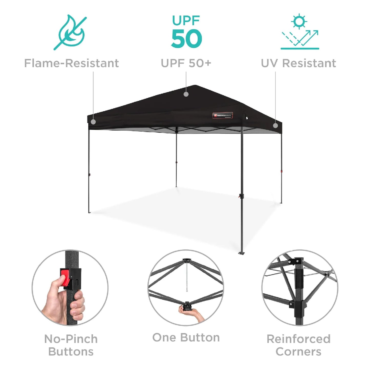 Best Choice Products 10x10ft 1-Person Setup Pop Up Canopy Tent Instant Portable Shelter w/ 1-Button Push, Case, 4 Weight Bags - Black