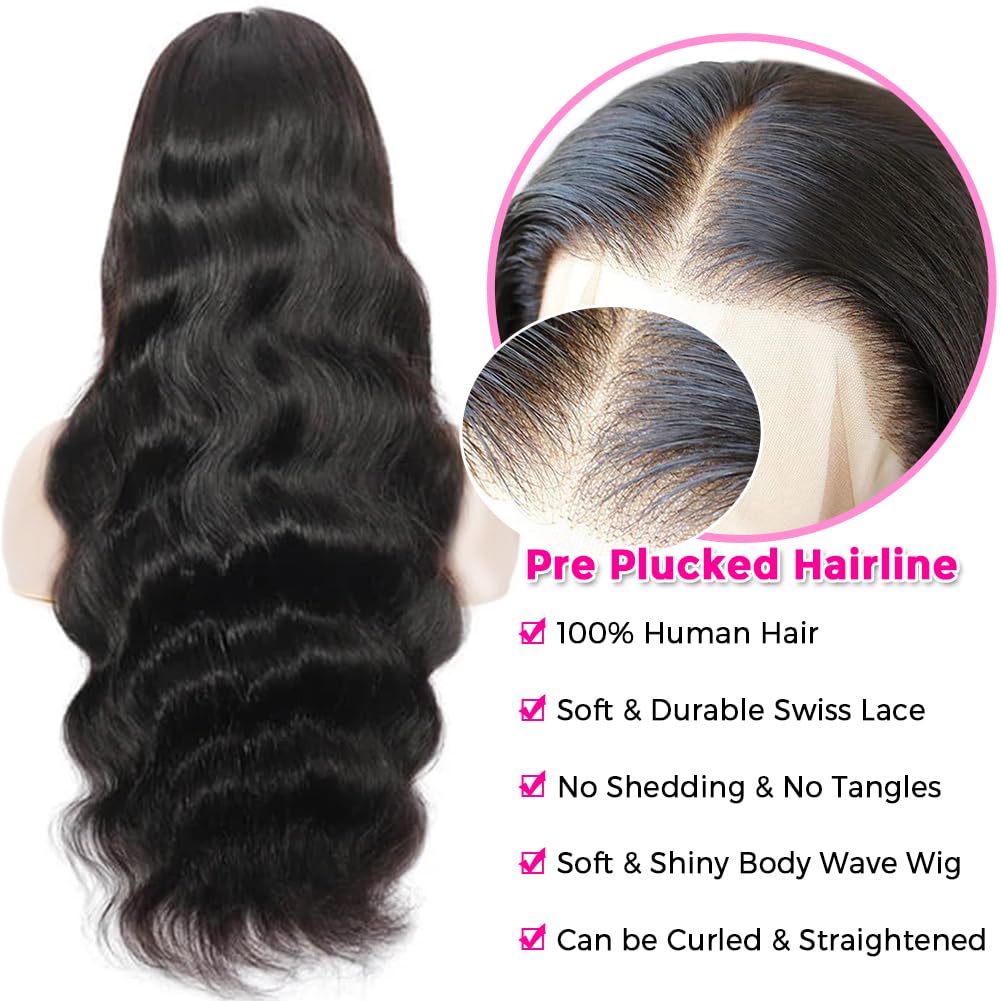 Pizazz Body Wave Lace Front Wigs Human Hair Pre Plucked with Baby Hair 180 Density Glueless Human Hair Wigs for Women 13x4 HD Transparent Lace Front Wigs with Natural Hairline(26 Inch)