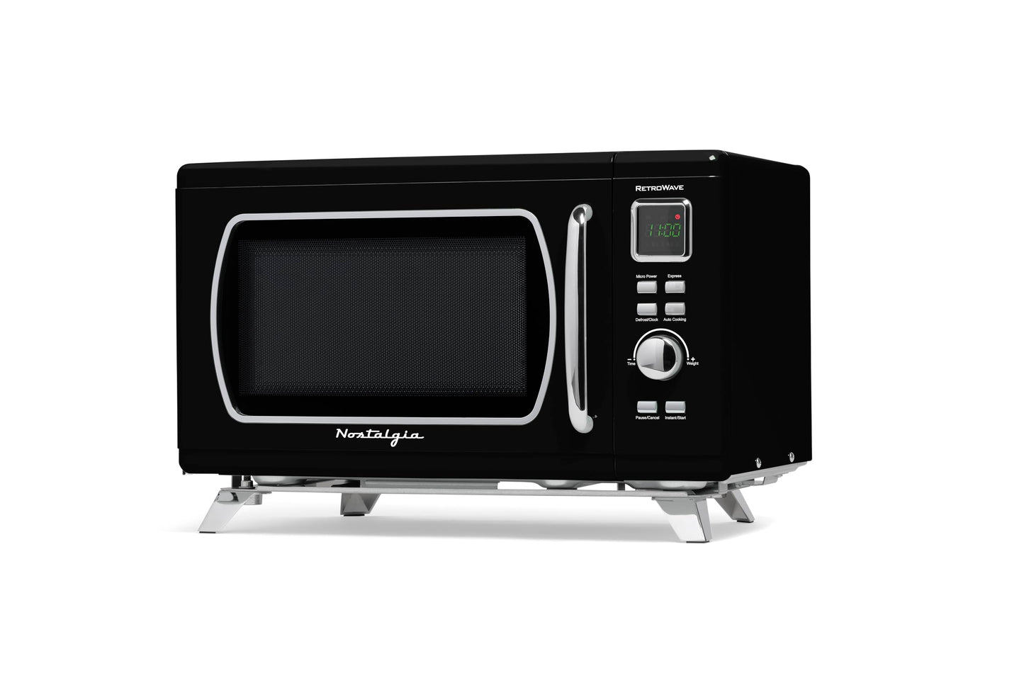 Nostalgia Mid-Century Retro Countertop Microwave Oven - Large 900-Watt - 0.9 cu ft - 8 Pre-Programmed Cooking Settings - Digital Clock - Kitchen Appliances - Black