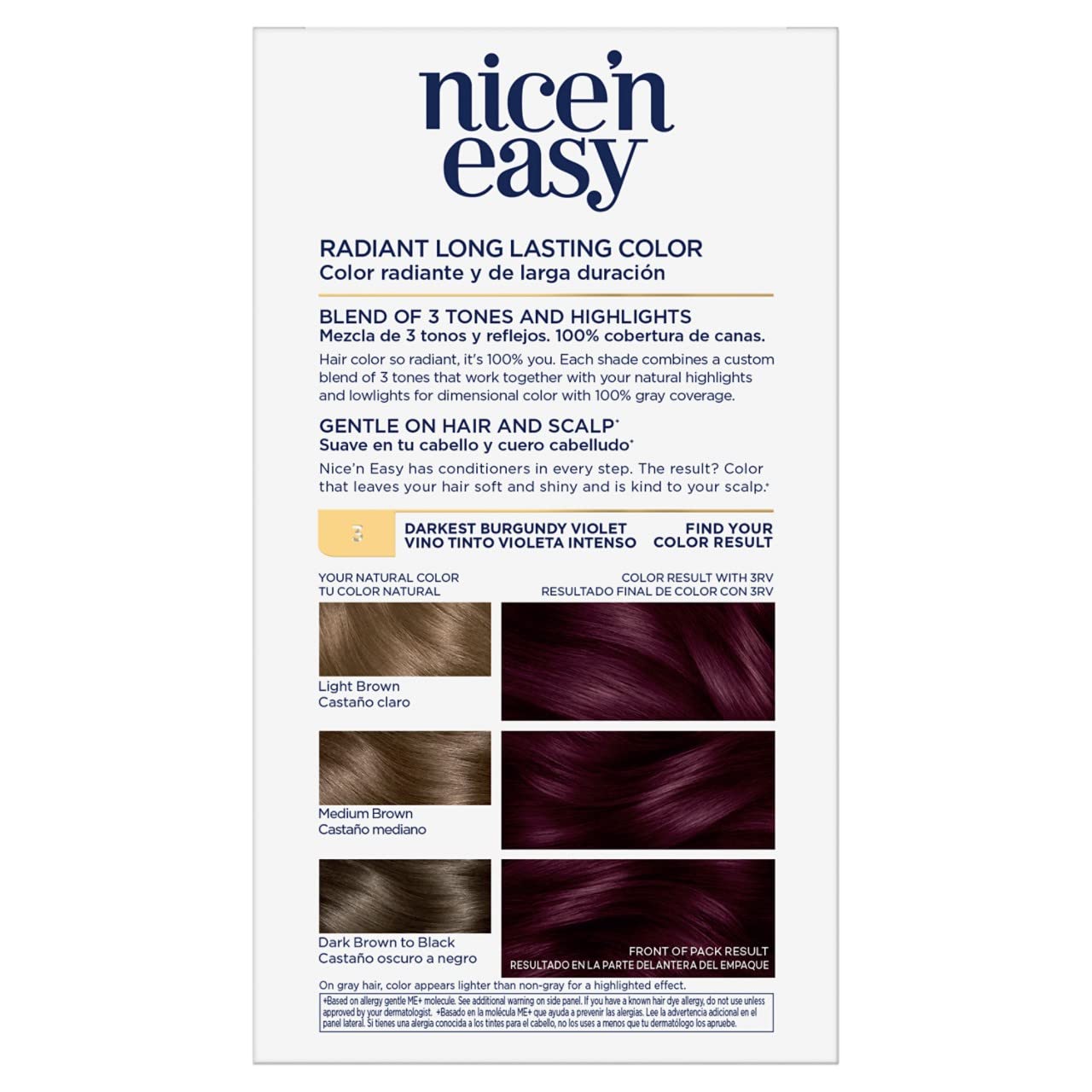 Clairol Nice'n Easy Permanent Hair Dye, 3RV Darkest Burgundy Violet Hair Color, Pack of 2