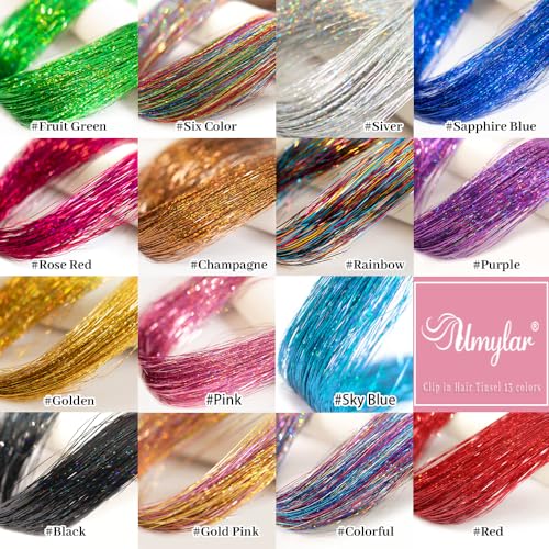 Hair Tinsel Clips 20 Inch Glitter Extensions Pack of 12