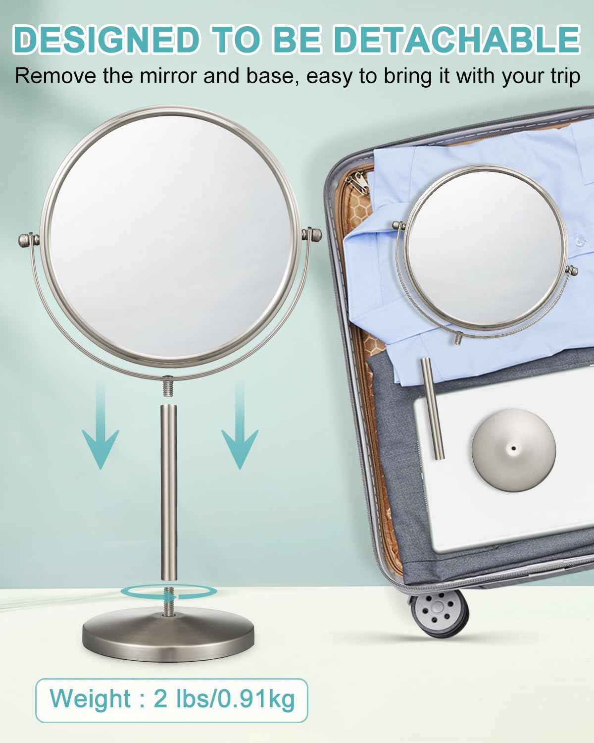 ALHAKIN 1X/15X Magnifying Makeup Mirror, Double Sided Mirror with Stand, Tabletop Desk Mirror 360°Rotation for Bathroom, Nickel