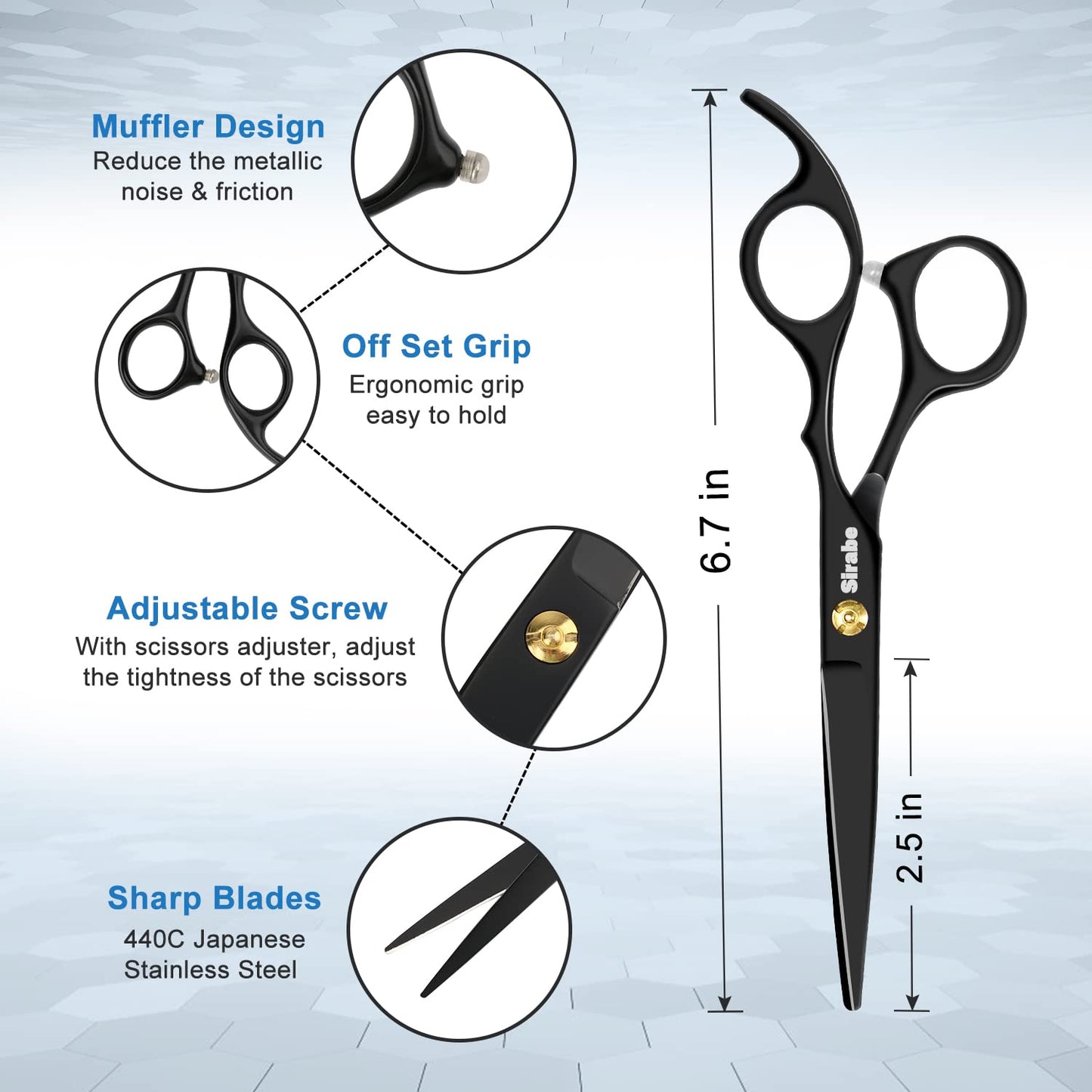 Sirabe 10 PCS Hair Cutting Scissors Set, Professional Haircut Scissors Kit with Cutting Scissors,Thinning Scissors, Comb,Cape, Clips, Black Hairdressing Shears Set for Barber, Salon, Home