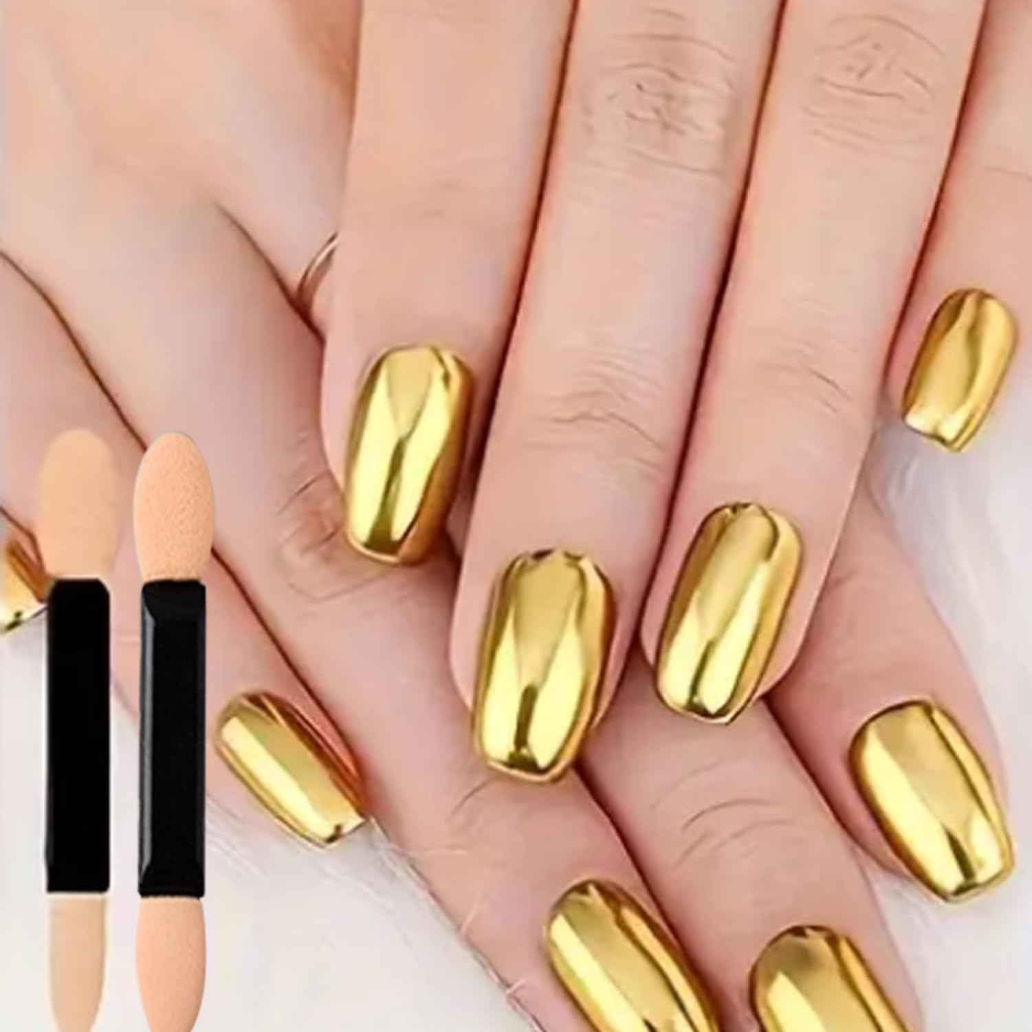 Mirror Chrome Powder Kit Holographic Metallic Gold Chrome Powder for Nails Dust Sequins UV Gel Pigment Decoration Gold Chrome Nail Powder Kit Yellow