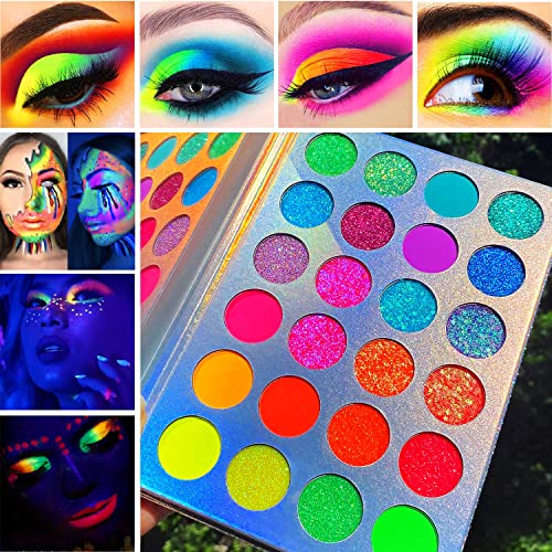 Afflano Neon UV Glow Eyeshadow Palette - 24 Pressed Glitter Colors