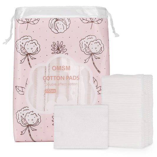OMSM Cotton Pads, Facial Lip & Eye Makeup Remover Pads,100% Pure Cotton Effective Cosmetic Cotton Squares,Hypoallergenic, Lint-Free(222PCS)