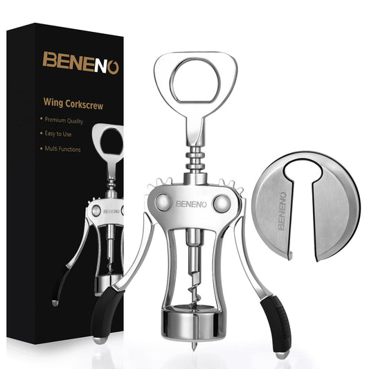 Wine Opener with Stainless Steel Wine Foil Cutter, Zinc Alloy Premium Wing Corkscrew Wine Bottle Opener with Multifunctional Bottles Opener, Upgrade