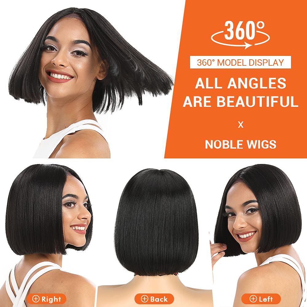 NOBLE Black Bob Wigs for Women Short Straight T Part HD Lace Front Wigs 150% Density Heat Resistant Synthetic Blunt Cut Black Bob Wigs for Party and Daily Use (10 Inch, Natural Black)