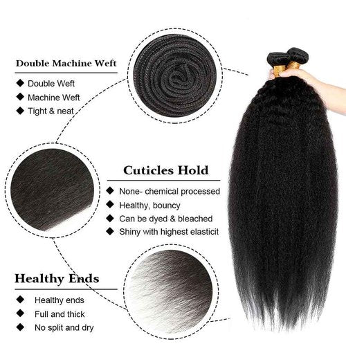 #1B Human Hair Bundles Yaki Straight Bundles 22 24 26 Inch Unprocessed Brazilian Virgin Hair Weave 3 Bundle Natural Color 50 Grams Per Bundle Kinky Straight Human Hair Extensions