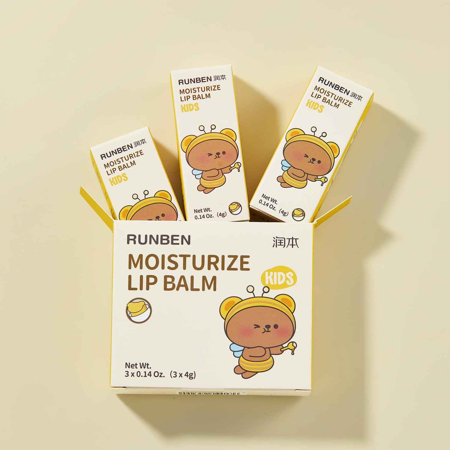 RUNBEN 3 Pack Kids Lip Balm Set Moisturize Baby Lip Balm Toddler Chapped Lips, 24H Deep Moisturizing, Non-toxic & Safe Lips Care