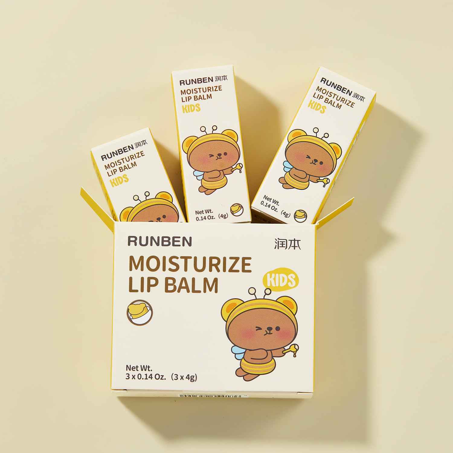 RUNBEN 3 Pack Kids Lip Balm Set Moisturize Baby Lip Balm Toddler Chapped Lips, 24H Deep Moisturizing, Non-toxic & Safe Lips Care