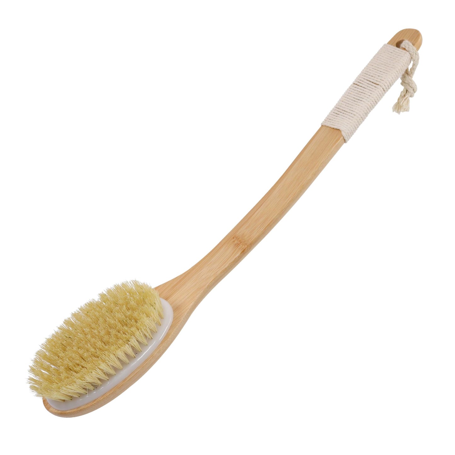 OWIIZI Back Scrubber Brush for Shower,Curved Extra Long Handle Bamboo Stiff Bristle Body Brush for Exfoliating,Natural Agave Stiff Sisal Shower Scrubber for Back Use Wet or Dry-17.9inches