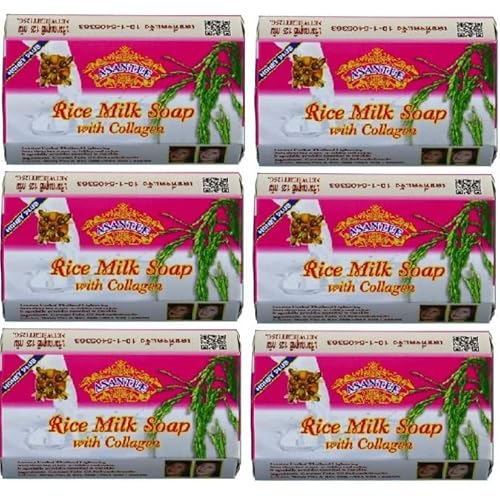 ASANTEE Rice Milk with Collagen and Honey Soap - Luxurious Body Soap for Soft, Clear, and Radiant Skin - Scent Long-Lasting (Pack of 6)