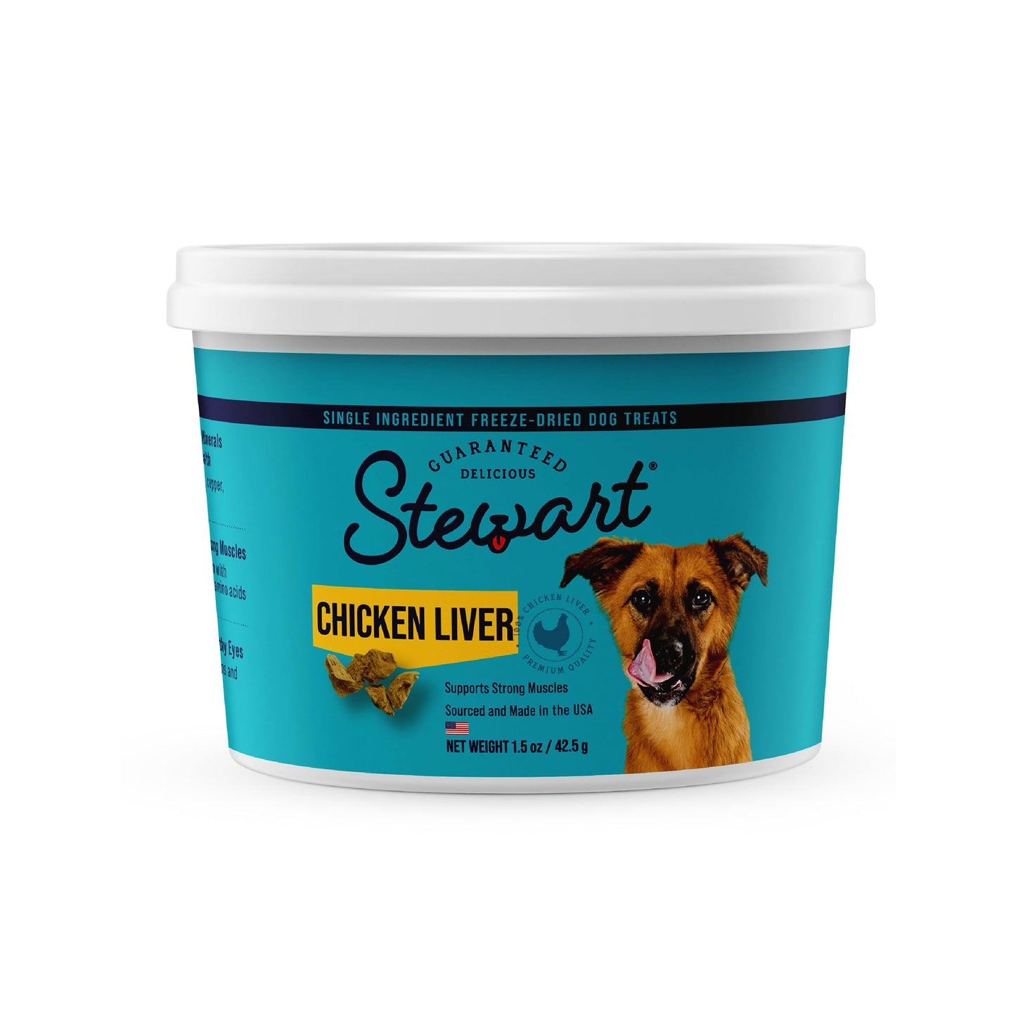 Stewart Freeze Dried Dog Treats, Chicken Breast, 3 oz, Grain Free & Gluten Free, Resealable Tub, Single Ingredient, Training Treat in Beef Liver, Salmon, Chicken Liver & Chicken Breast 4, 14, 21oz