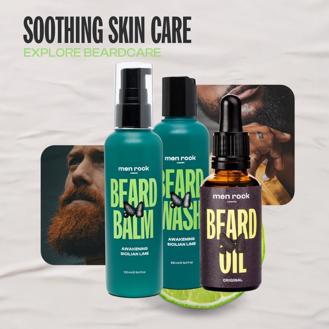 en Rock Beard Care Gift Set – Includes Beard Wash, Beard Balm, and Beard Oil – Sicilian Lime & Caffeine Fragrance, 2 x 100ml & 1 x 30ml