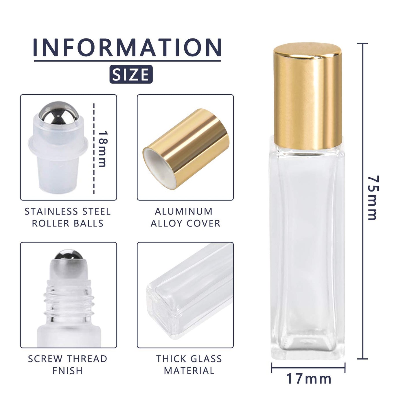 wifreo 40Pcs 10ml Glass Roll On Bottle for Essential Oils, Eco-friendly Refillable Clear Perfume Sample Bottles with Stainless Steel Roller Ball - Portable & Practical