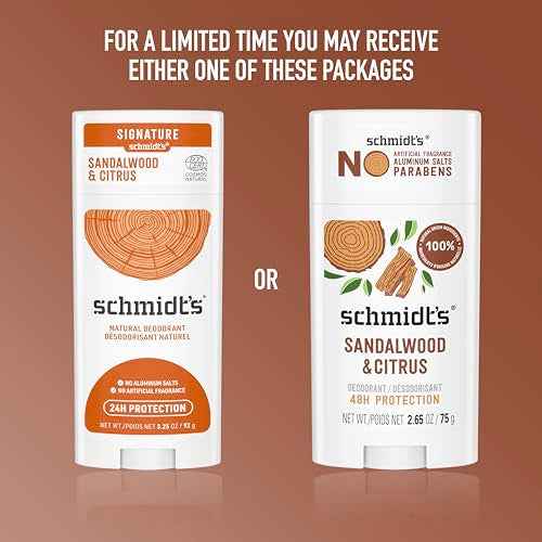 Schmidt's Aluminum-Free Vegan Deodorant Sandalwood & Citrus 4 Count for Women and Men, with 24 Hour Odor Protection, Natural Ingredients, Cruelty-Free, 2.65 oz