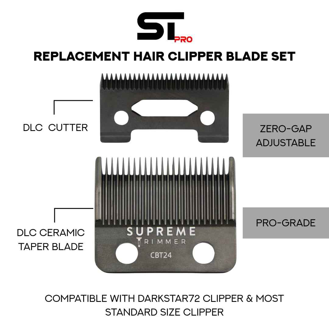 Supreme Trimmer DLC Coated Steel Replacement Blade CBT24 | Taper Blade for Darkstar72 & Most Hair Clippers | Black