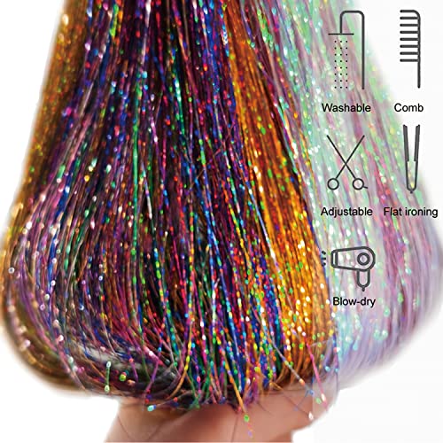 YOOONXI Black Hair Tinsel Kit - 1200 Strands, Heat Resistant Extensions