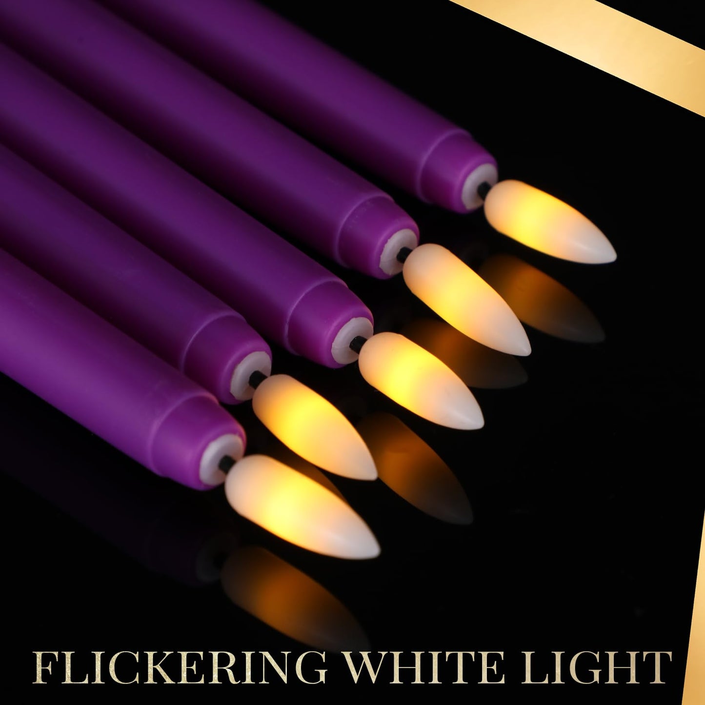 Macarrie 24 Packs Flameless Taper Candles Battery Operated 11 Inch Long Candle Light LED Flameless Candlesticks Fake Candles Flickering Tapered Candles for Wedding, Christmas(Purple)