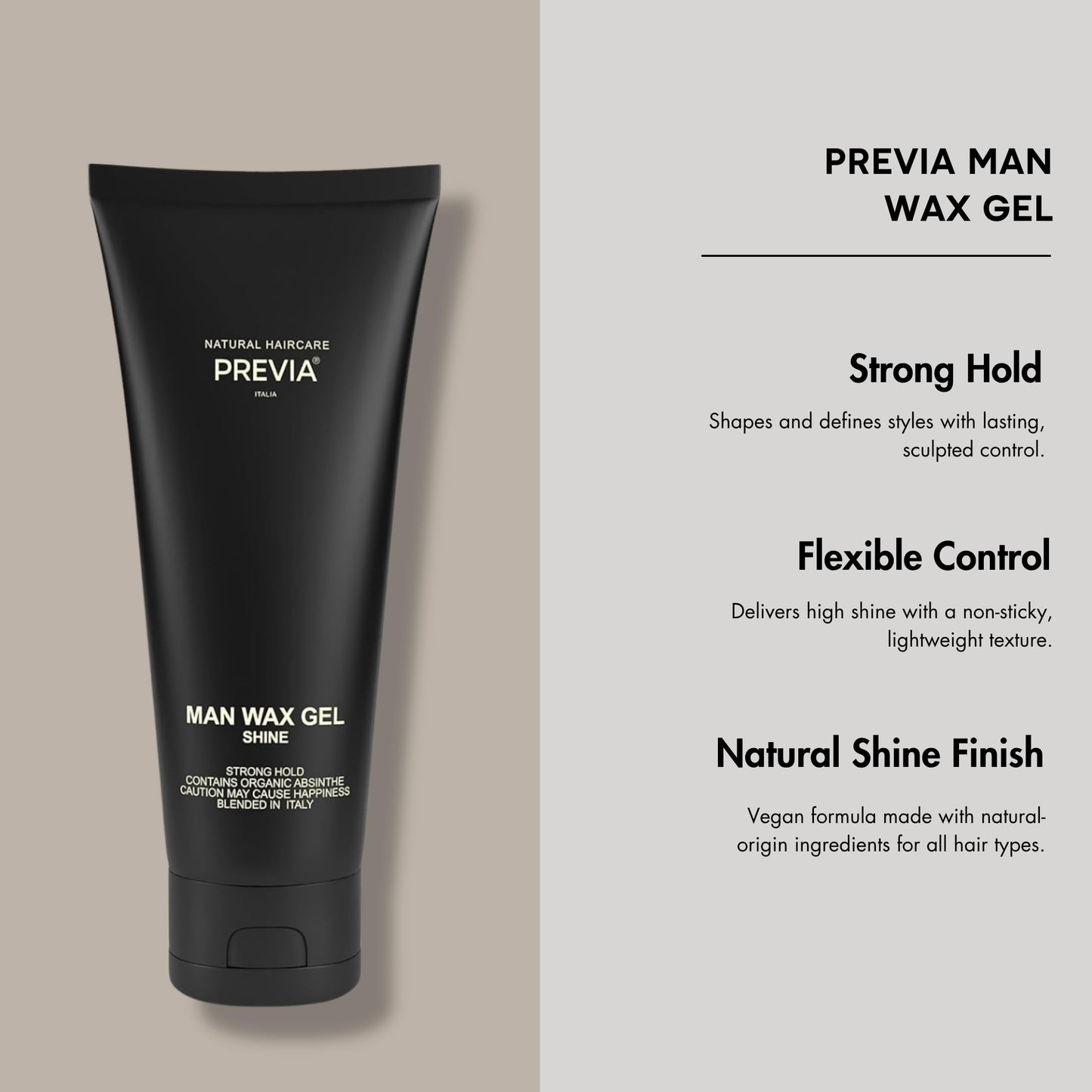 PREVIA Man Wax Gel - Shine Hair Styling Paste with Strong Hold for Men and Women, Molding Hair Paste for All Hair Types, Vegan and Natural Ingredients - 6.7 oz