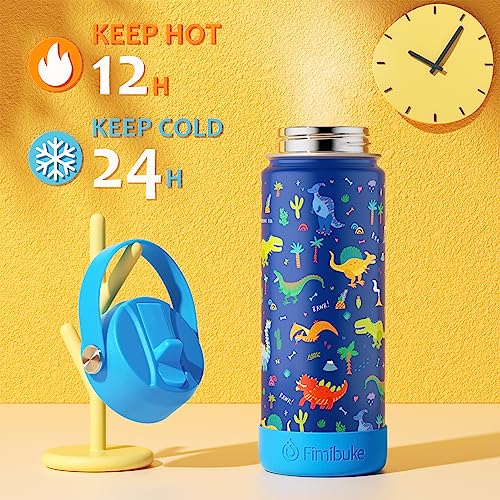 Fimibuke Kids Insulated Water Bottle - 18oz BPA-FREE Kids Cups with Straw Double Wall Vacuum Tumbler 18/8 Stainless Steel Leak Proof Toddler Water Bottle for School Boys Girls (2 Pack, Ocean Life)