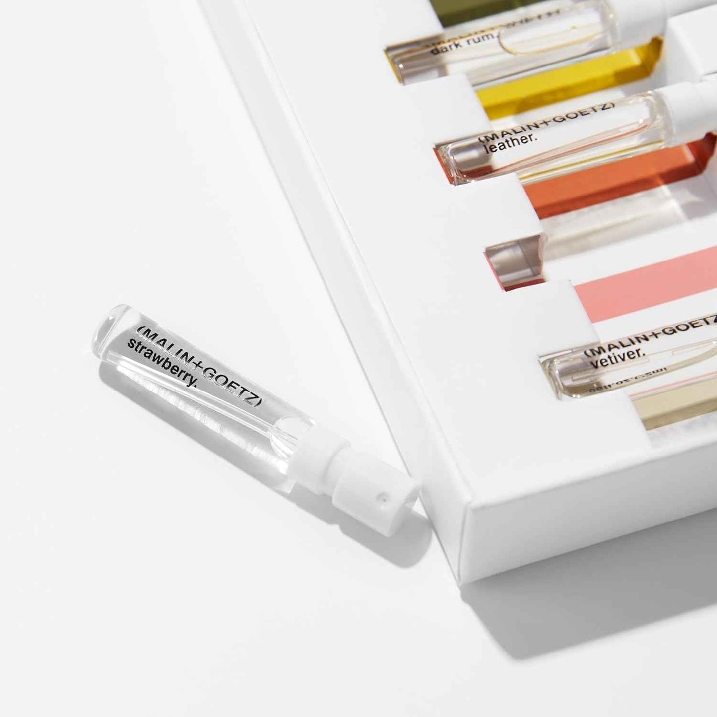 Malin + Goetz Fragrance Discovery Kit, 2 ml Each - Bergamot, Cannabis, Dark Rum, Leather, Strawberry & Vetiver Eau De Parfum - Travel Size Perfume Set, Fragrance Oil Gift Set, Vegan & Cruelty-Free