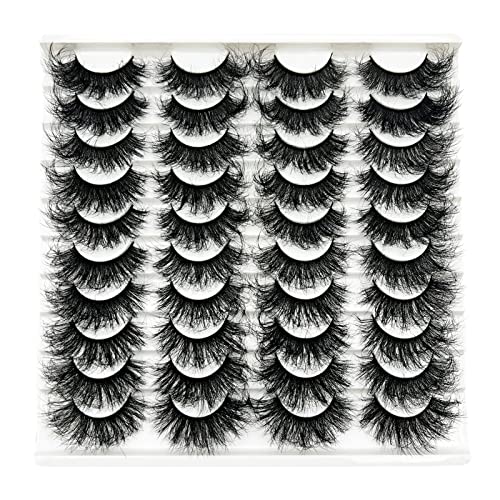 Mink Lashes 20 Pairs Dramatic Thick 5D False Eyelashes 20mm Wispy Fake Eyelashes Pack, by Kmilro (LD06)