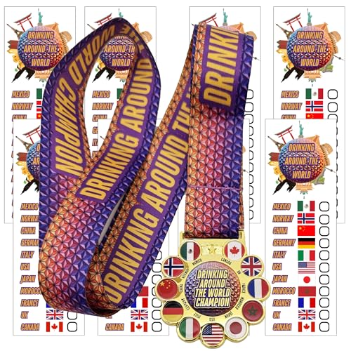 Drinking Around the World Challenge Medal with Tattoos ? Celebrate Your Global Epcot Adventure in Style!