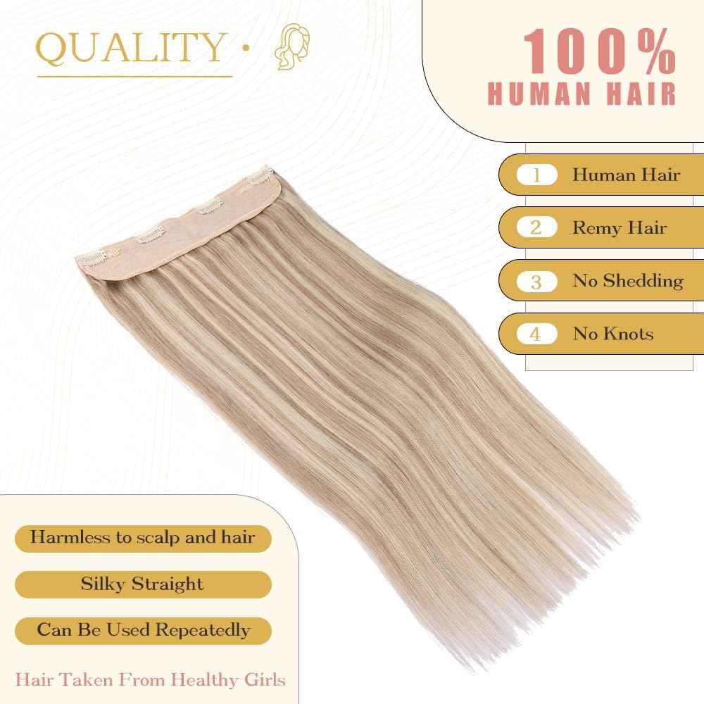 Halo Hair Extensions Real Human Hair - Light Blonde Golden Blond, Halo Extensions Human Hair 14inch 85g