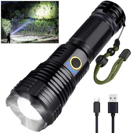 BengMxj Rechargeable LED Flashlights, 990000 High Lumens Flashlight, XHP70 Tactical Flashlight with Zoomable, 5 Modes, Super Bright Waterproof Flashlights for Emergencies, Camping, Hiking, Home