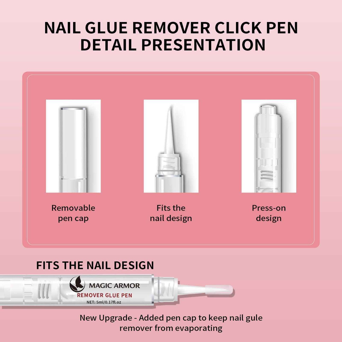 MAGIC ARMOR 15g Semi Solid Nail Glue Gel with 5ml Remover Glue Pen, Super Glue for Press On Nails, No UV Light Needed Long Lasting, Click Removal Pen Design 3-in-1 Remover