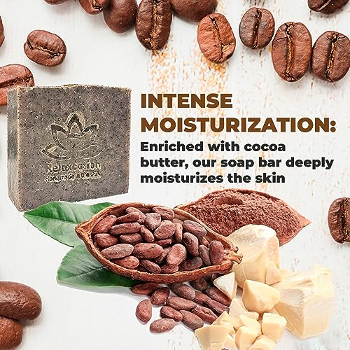 Relaxcation Handmade Coffee Scrub Soap Bar ? Natural Exfoliating Soap with Fresh Ground Coffee, Cocoa Butter & Latte Aroma ? Cold Process Body Scrub Bar - (5 bars)