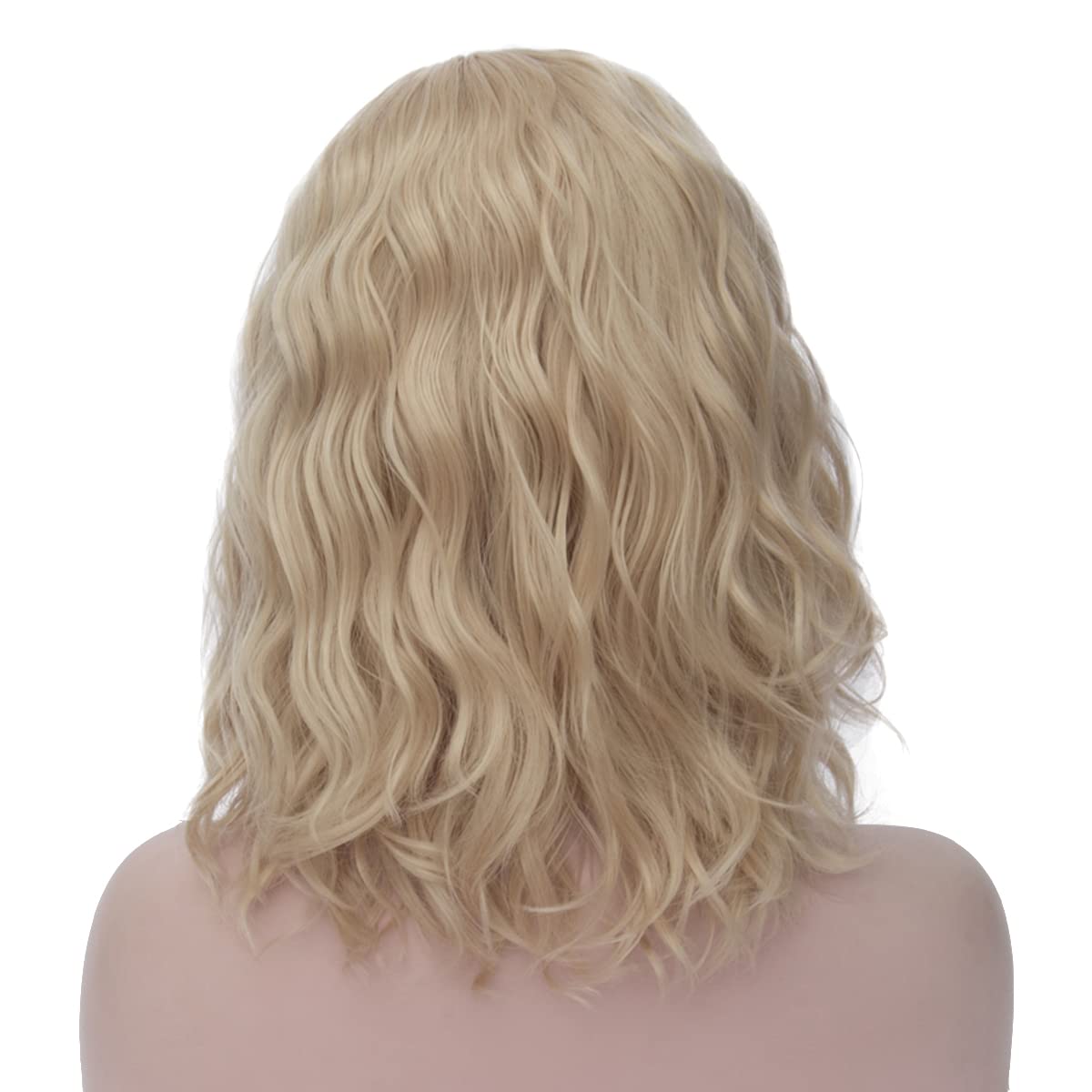 WTHCOS Blonde Wig Short Curly Wavy Bob Wig for Women Girls Blonde Hair Wigs Beach Wave Synthetic Wigs for Cosplay Costume Party Wig Cap Included