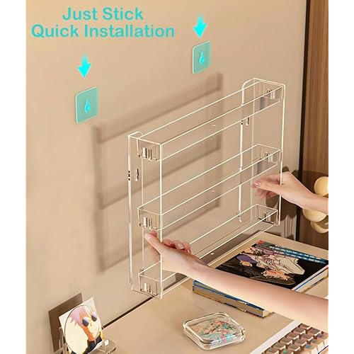 3 Layers Makeup Organizer Wall Mounted, Acrylic Invisible Floating Shelves with Anti-Slip Adhesive Backing, Sunglasses Display Rack, Nail Polish Storage, Clear (2 Pack)