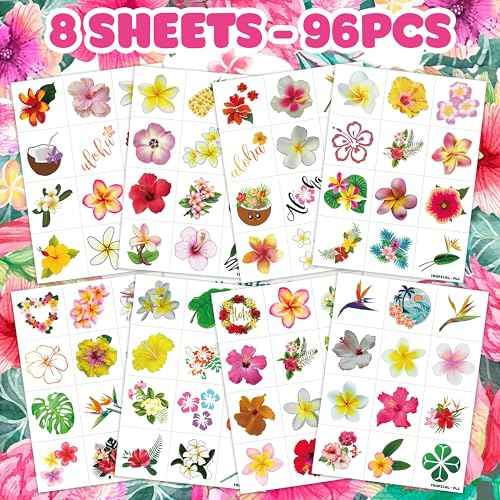 96 PCS Tropical Flower Hawaiian Pre-Cut Temporary Themed Birthday Favors Supplies D?cor Cute Luau Gifts For Game Boys Girls Classroom School (Normal)