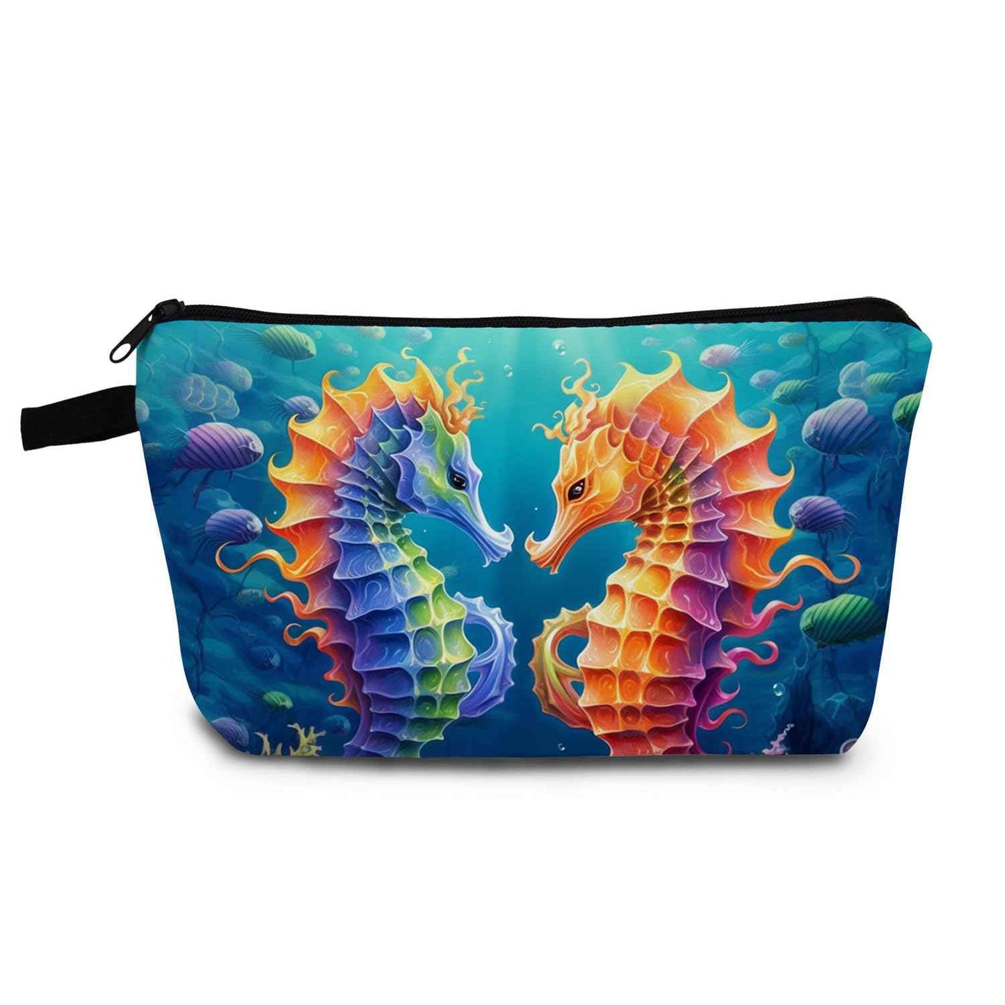 YULUENZE Seahorse Presents Seahorse Makeup Bag Cute Small Organizer Bag with Zipper Seahorse Print Cosmetic Bag Birthday Presents for Seahorse Lovers Women Friends