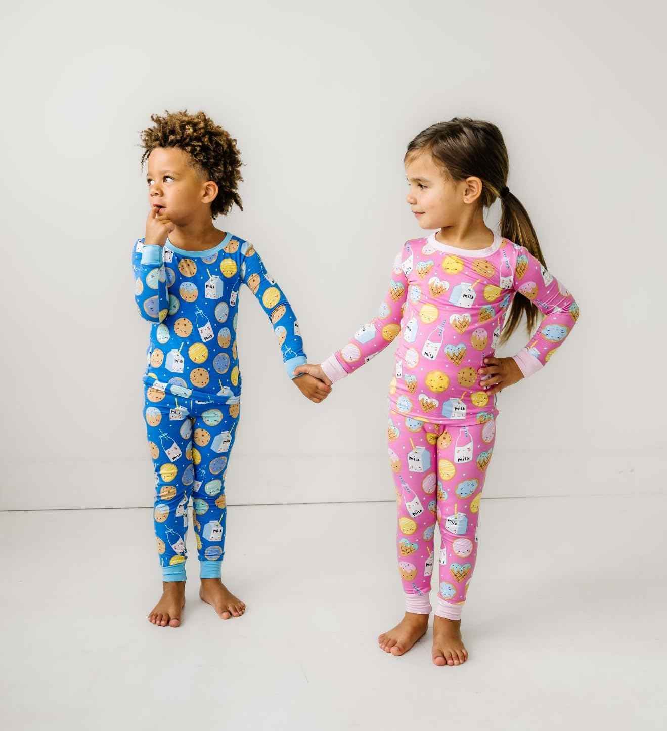 Little Sleepies Two-Piece Pajama Set for Boys & Girls, Soft Viscose from Bamboo Toddler Pajamas for Kids, Family Matching PJs, Blue Cookies & Milk, 18-24M