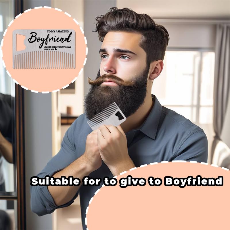 Boyfriend First Birthday Gifts for Boyfriend Bf 1st Birthday Gift for Boyfriend Fiance Mens Beard Comb for Beard Men Boyfriend Happy Birthday Presents for Men Boyfriend Bf Gift Bottle Opener