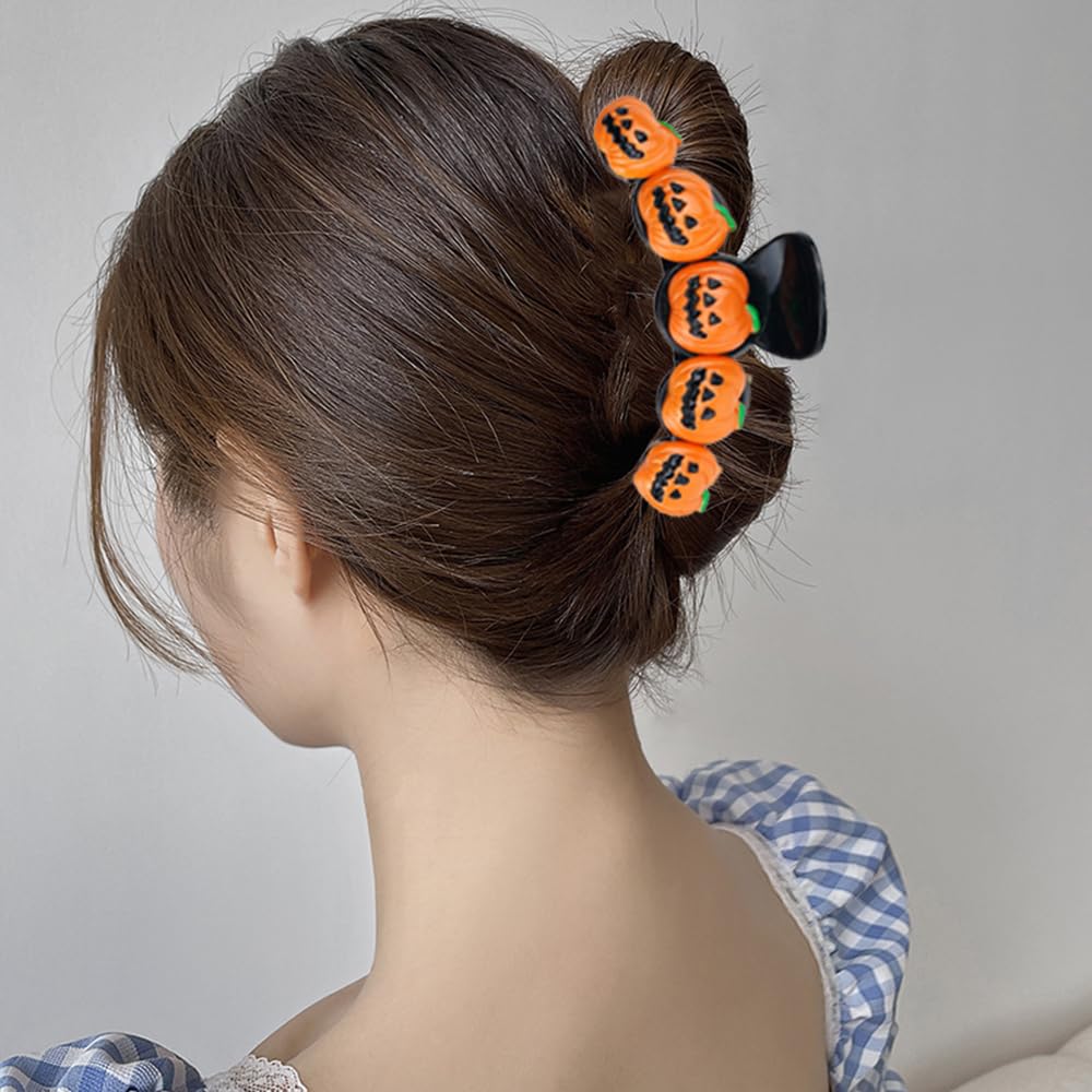 1Pcs Halloween Hair Clips 5D Stereoscopic Pumpkin Design Hair Claw Clips for Thick or Long Hair Large Size Halloween Hair Accessories for Women Strong Hold Clamp Jaw Clips for Cosplay Hair Supplies